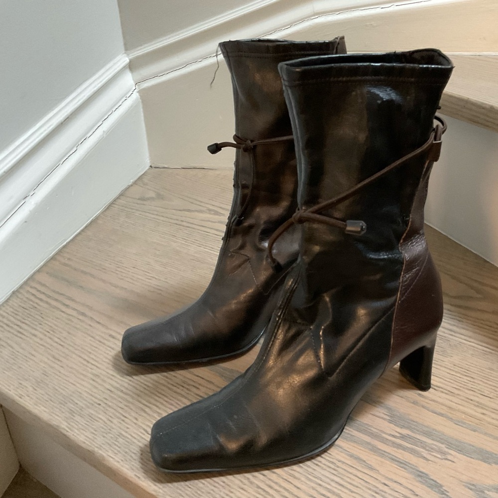 Chic Black and Brown Heeled Boots